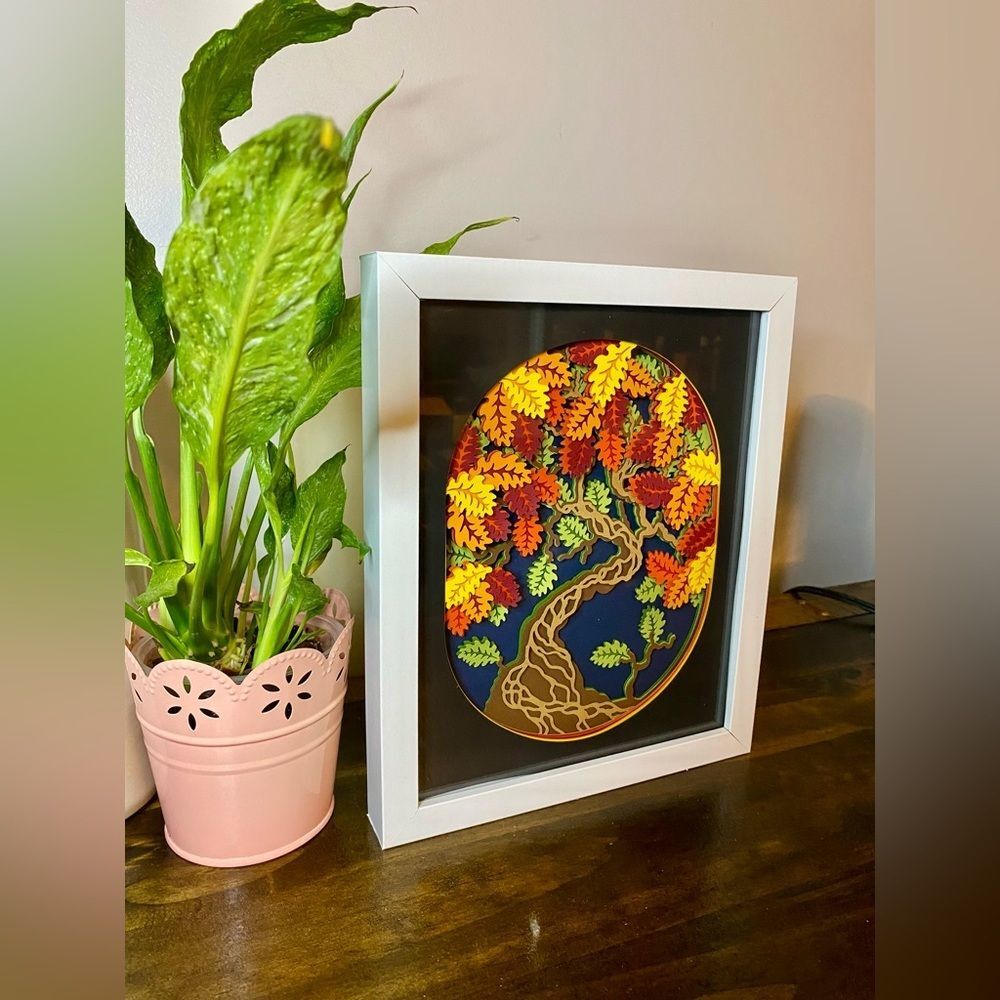 3D Oak Tree Fall Autumn Shadowbox - Picture 2 of 8